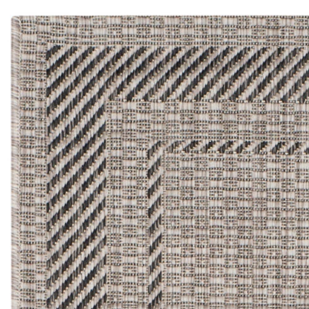 Beige and Black Synthetic 27'' Indoor/Outdoor Runner Rug