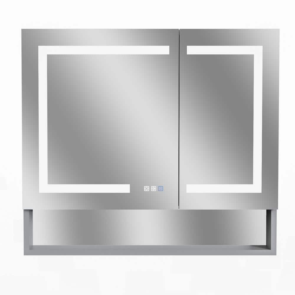 36 in. W x 32 in. H Rectangular Sliver Aluminum Medicine Cabinet with Mirro