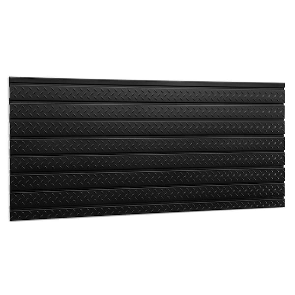 NewAge Products Pro Series 24.5 in. H x 56 in. W Slat Wall Panel Set Diamond Plated Steel Garage Backsplash in Black