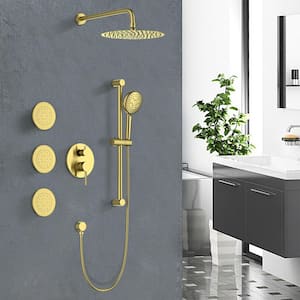 3-Spray Square High Pressure Deluxe Wall Bar Shower Kit with Slide Bar and 3-Body Spray in Gold