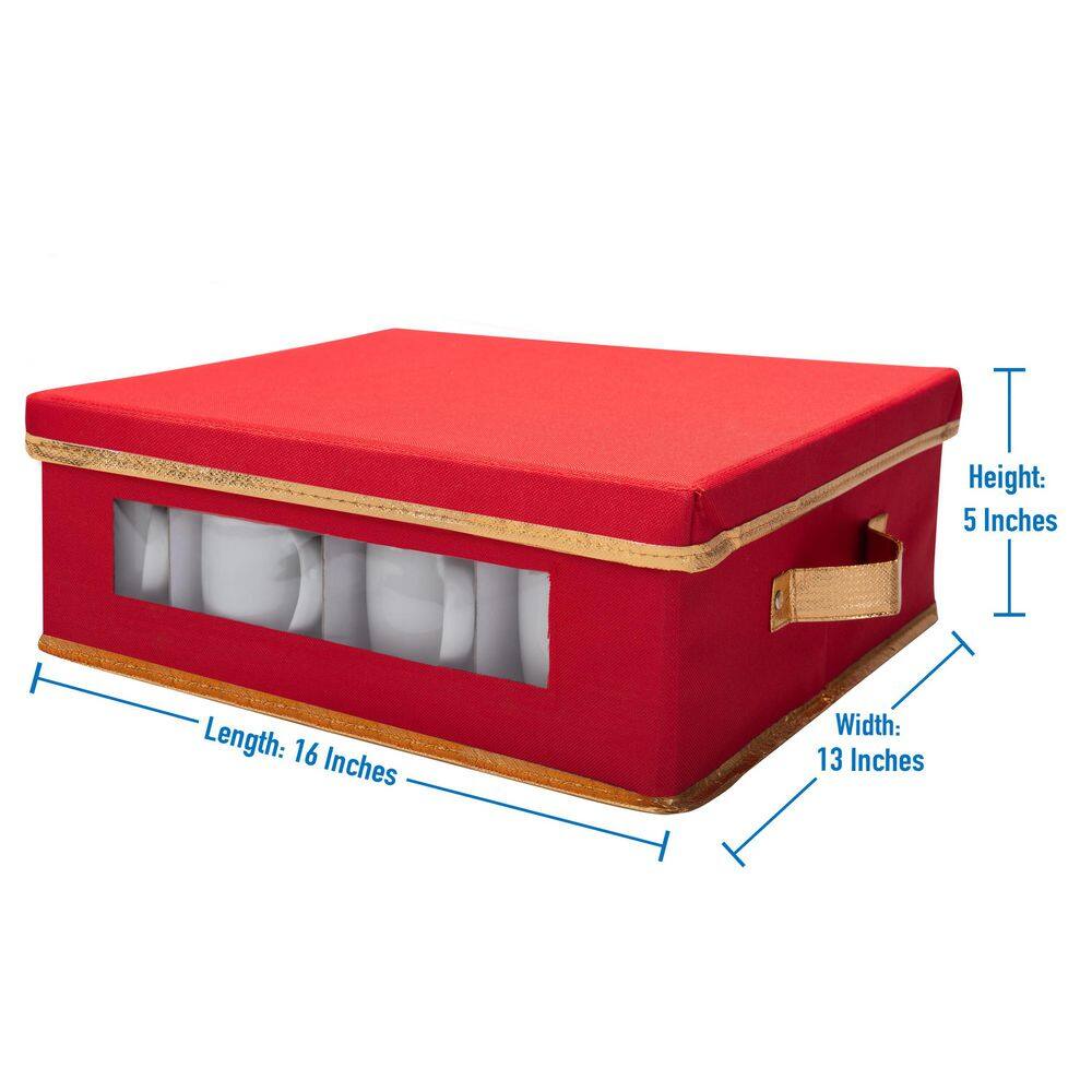 Red Fabric Collapsible Christmas Mug Storage Box with Lid