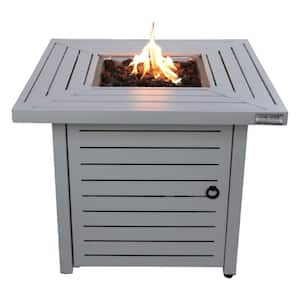 25 in. H x 30 in. W Metal Propane/Natural Gas Outdoor Fire Pit Table with Lid Cover, 40,000 BTU in Natural Whitewash