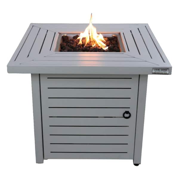 Misopily 25 in. H x 30 in. W Metal Propane/Natural Gas Outdoor Fire Pit Table with Lid Cover, 40,000 BTU in Natural Whitewash