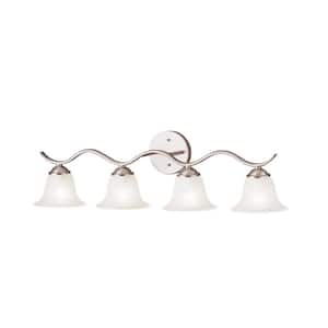 Dover 30.5 in. 4-Light Brushed Nickel Transitional Bathroom Vanity Light with Seeded Glass Shade