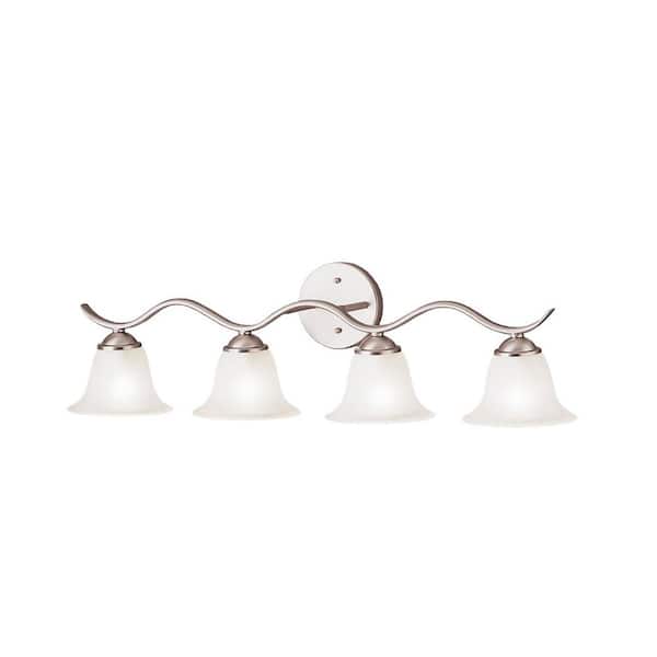 Dover 30.5 in. 4-Light Brushed Nickel Transitional Bathroom Vanity Light with Seeded Glass Shade