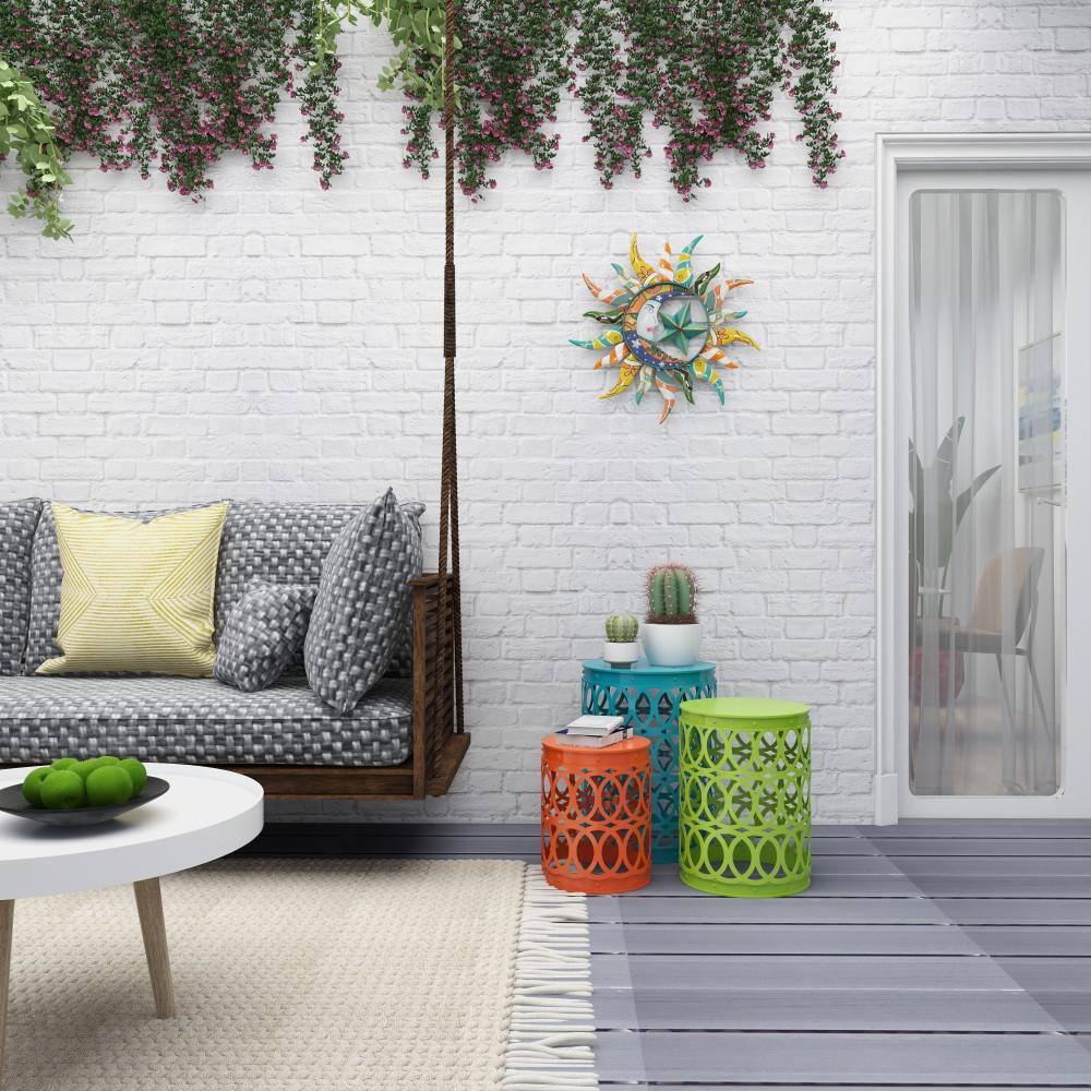 Set of 3 Multicolor Metal Drum Accent Tables