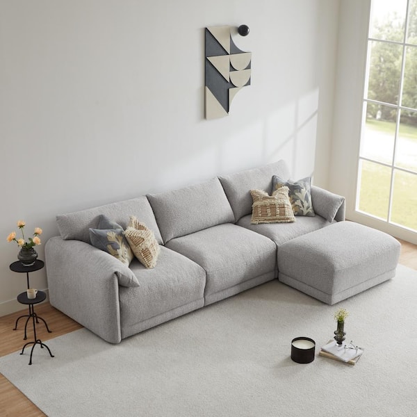 Spruce & Spring Oceanus 115.7 in. Straight Arm 4-Piece Fabric Modular Sectional in Gray