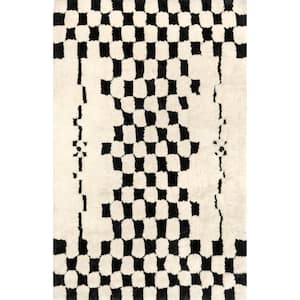 Nathalie Modern Checkered Shag Ivory 5 ft. x 8 ft. Area Rug