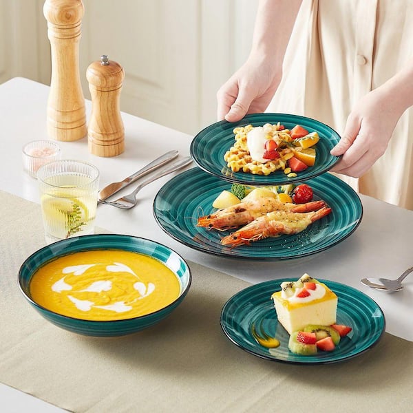 vancasso 24-Piece Green Stoneware Dinnerware Set (Service for 6) Bowls and Plates Set Tableware