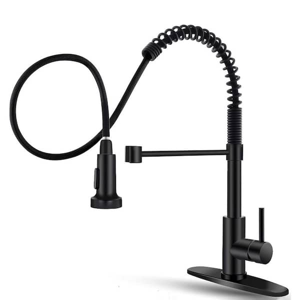 BWE Single Handle Pull-Down Sprayer 3 Spray High Arc Pull Down Sprayer Kitchen Faucet With Deck Plate in Matte Black