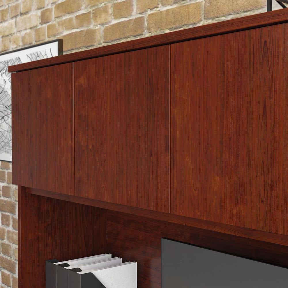 Classic Cherry Wood Grain Hutch with Adjustable Shelves and Cabinets