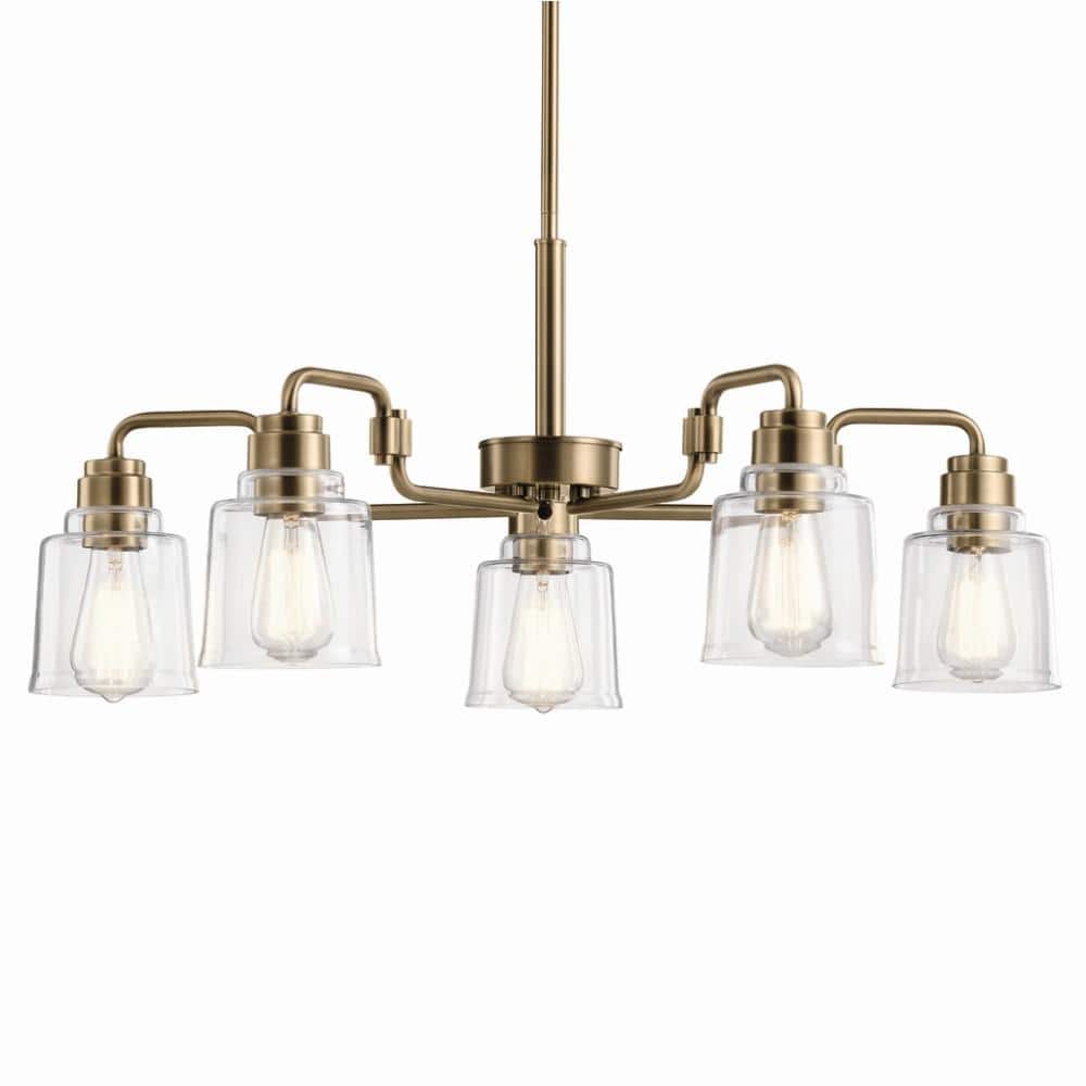 Weathered Brass 30" 5-Light Chandelier with Clear Glass