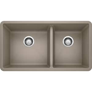 PRECIS Undermount Granite Composite 33 in. 60/40 Double Bowl Kitchen Sink in Truffle