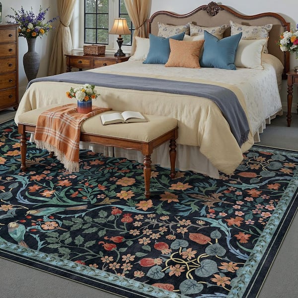 Spring 9 ft. X 12 ft. Blue Floral Area Rug