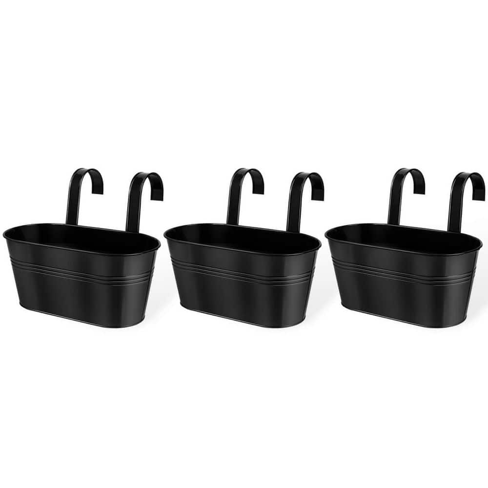 3-Pack 10.8 in. x 5.5 in. x 8.3 in. Metal Railing Planters, Balcony Hanging Flower Pots with Detachable Hooks price history on PriceWatchPro