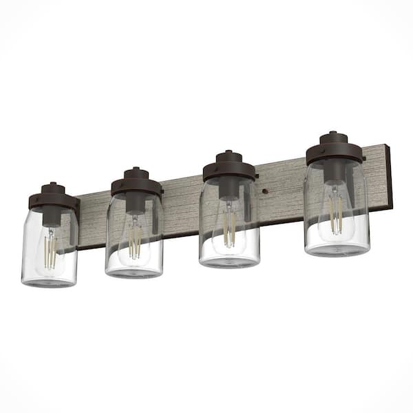 Hunter Devon Park 30 in. 4-Light Onyx Bengal Vanity-Light with Clear Glass Shades Bathroom Light