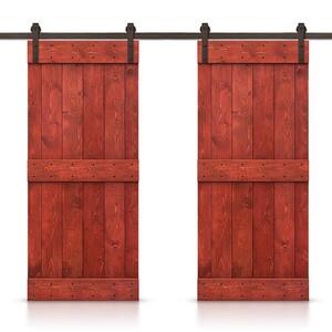 Mid-Bar 52 in. x 84 in. Cherry Red Stained DIY Solid Pine Wood Interior Double Sliding Barn Door with Hardware Kit