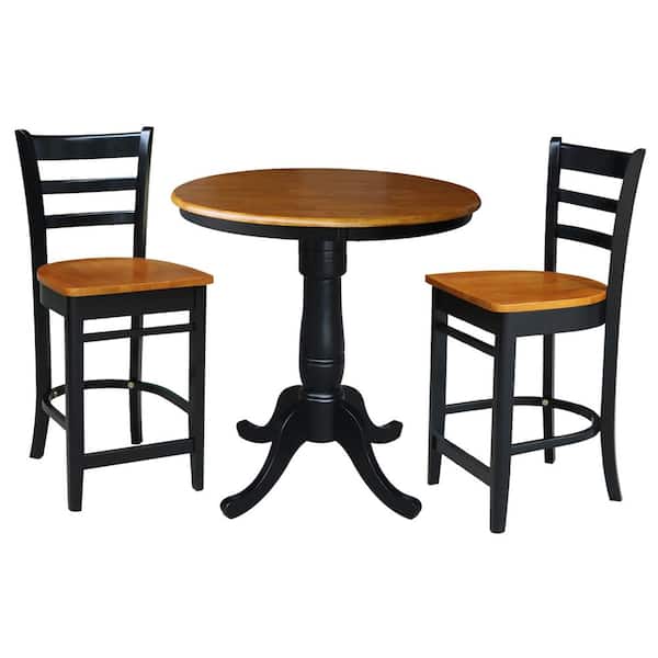 International Concepts 3-Piece 36 in. Cherry/Black Solid Wood Round Table with 2-Side Stools