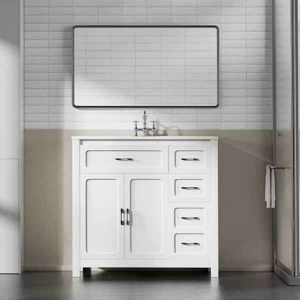 18.5 in. W x 36 in. D x 34.69 in. H Single Sink Bath Vanity in White with White Cultured Marble Top