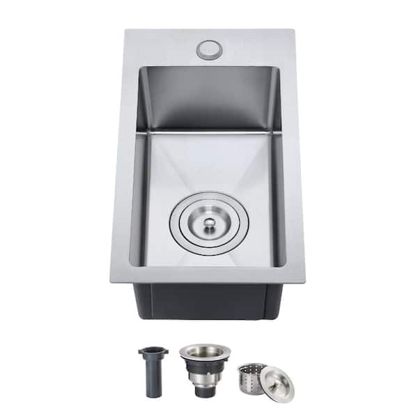 18 in. Drop-In Single Bowl 304 Stainless Steel Compact Bar and Prep Sink with Drain Assembly, 6 in. Shallow Basin