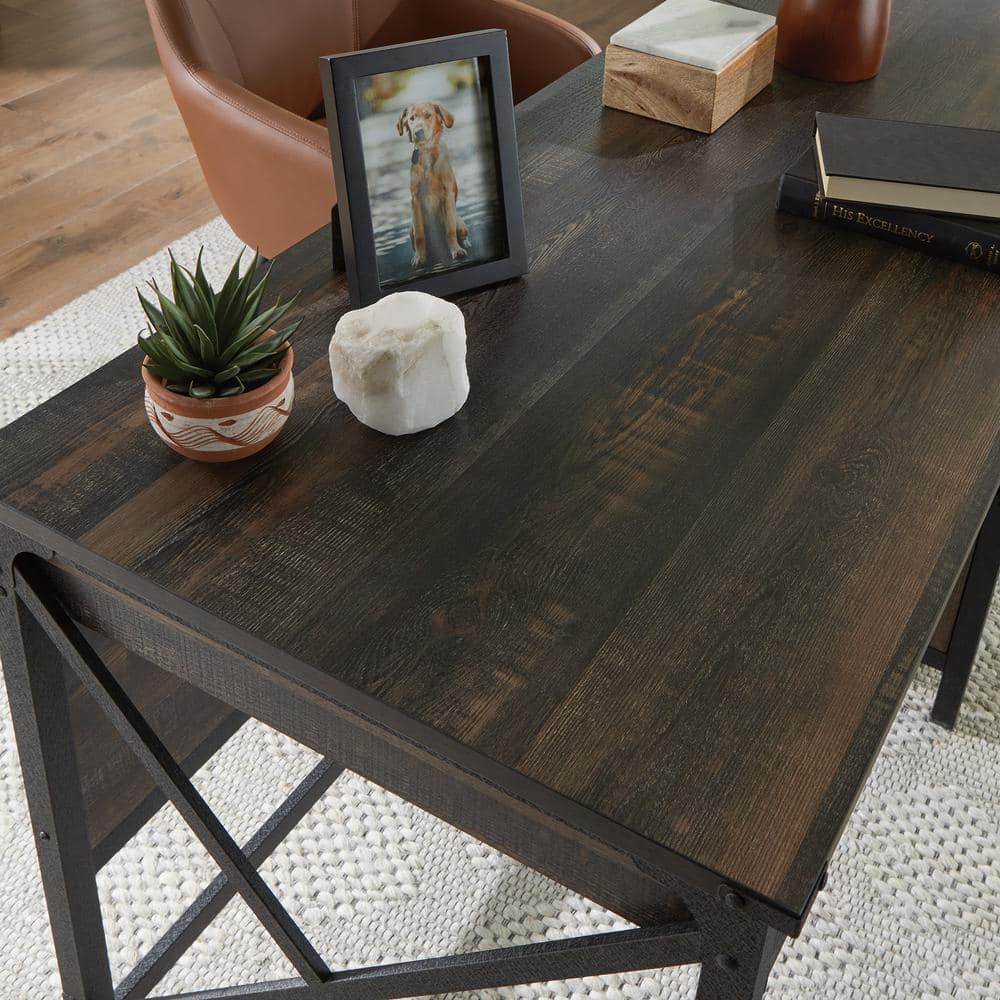 Brown Wood Computer Desk with Drawer and Filing Cabinet