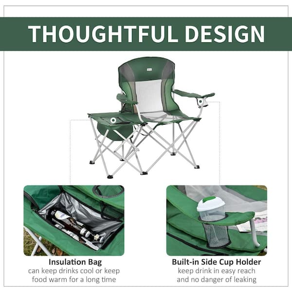 2 Cup Holders for Beach, Green, Ice Fishing and Picnic, Folding Camping  Chair with Portable Insulation Table Bag