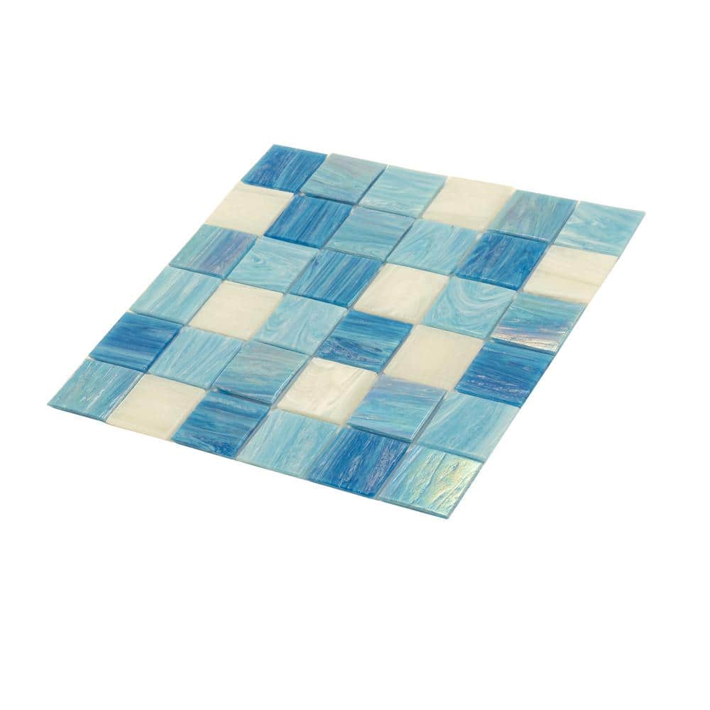 12" x 12" Blue and White Glass Mosaic Tile