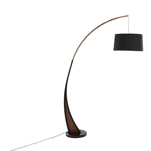 Noah 77 in. Walnut and Black Arched Floor Lamp