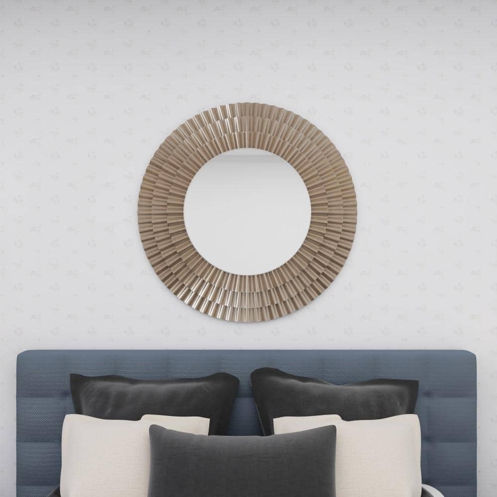 Rustic Sunburst Round Wall Mirror in Silver and Gold Leather