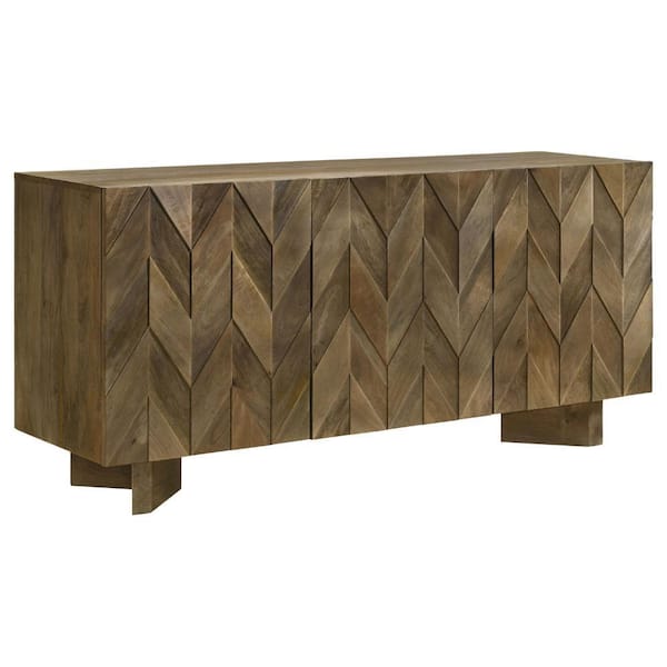 Mango Brown Wood 64 in. Sideboard Cabinet with Chevron Pattern and 2 Cabinets