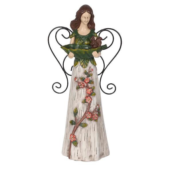 Alpine Corporation Floral Woodland Angel Holding Leaf Statuary Decor