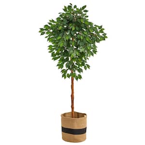 72 in. Green Artificial Ficus Tree in Handmade Jute and Cotton Basket