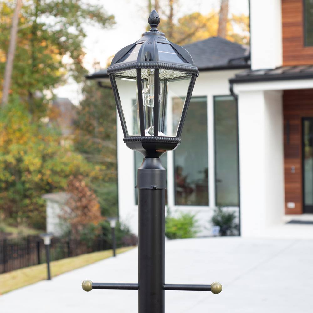 Black Aluminum Solar LED Lamp Post with Beveled Glass