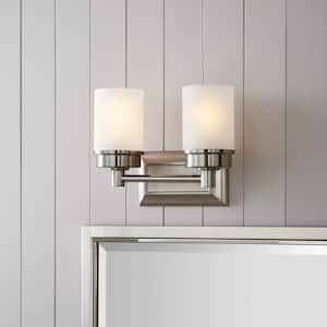 Cade 11.7 in. 2-Light Brushed Nickel Bathroom Vanity Light Fixture with Frosted Glass Shades