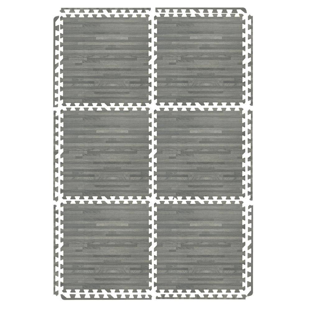 Wood Grain Floor Tiles 24 in. x 24 in. Gray Interlocking Square EVA Foam Ma