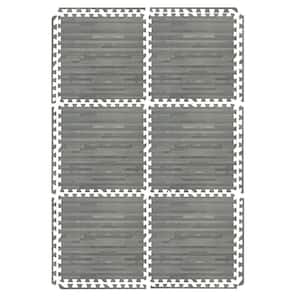 Wood Grain Floor Tiles 24 in. x 24 in. Gray Interlocking Square EVA Foam Mats, Carpet Tile 96 sq. ft.