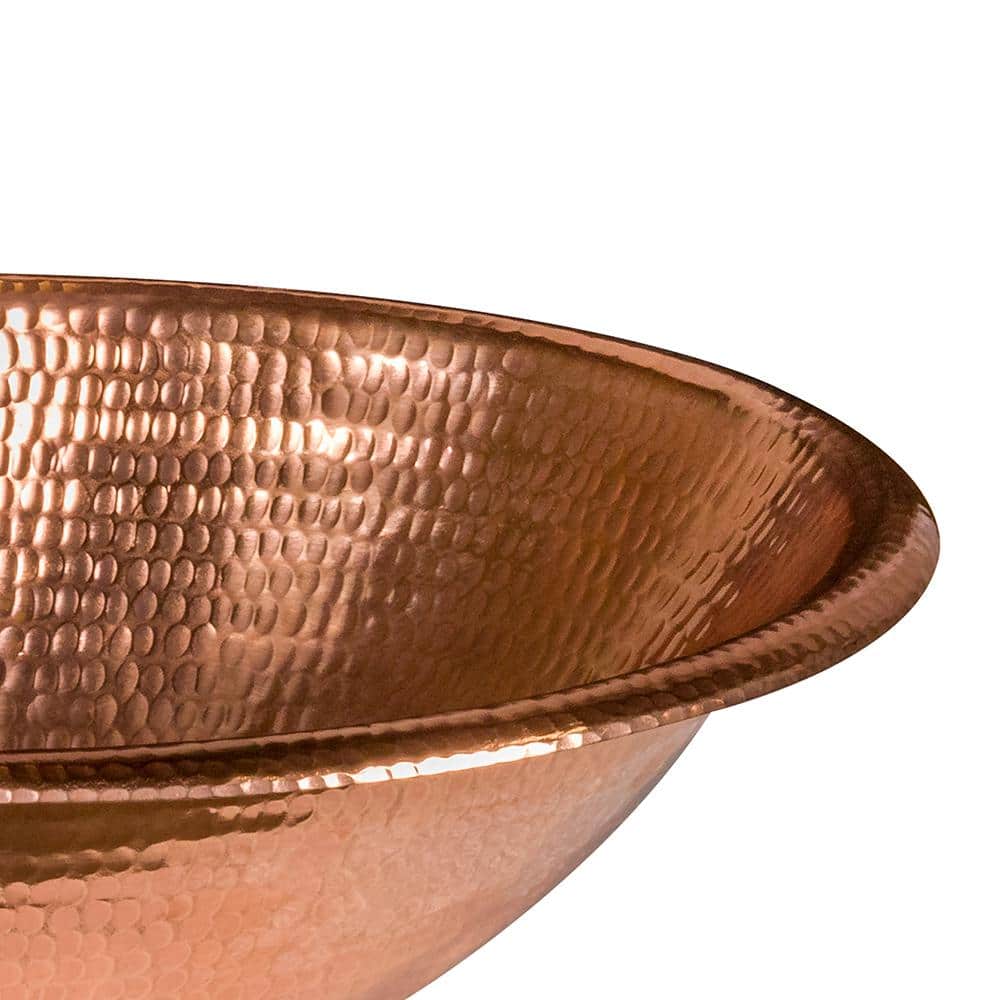 19" Oval Hammered Copper Bathroom Sink with Polished Finish