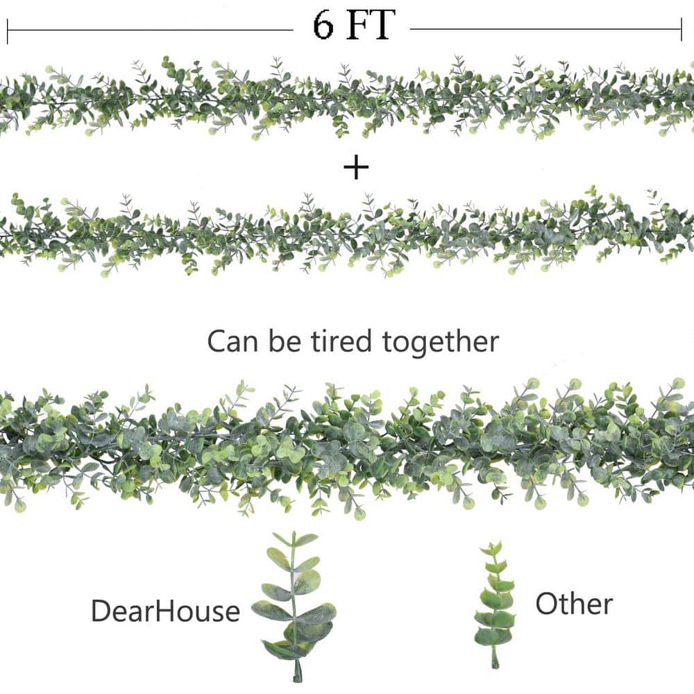 6-Pack Green Artificial Eucalyptus Garland with Lights for Outdoor Decor