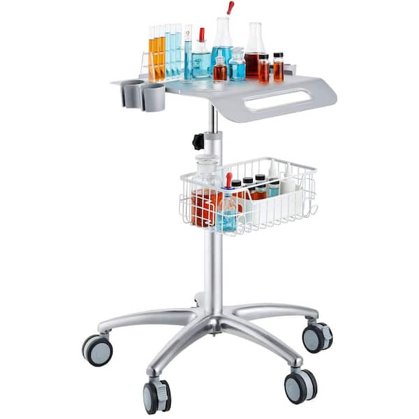 VEVOR Medical Cart, Salon Cart with Wheels, Mobile Trolley Cart Height Adjustable,Rolling Desktop Kitchen Cart Metal, Sliver