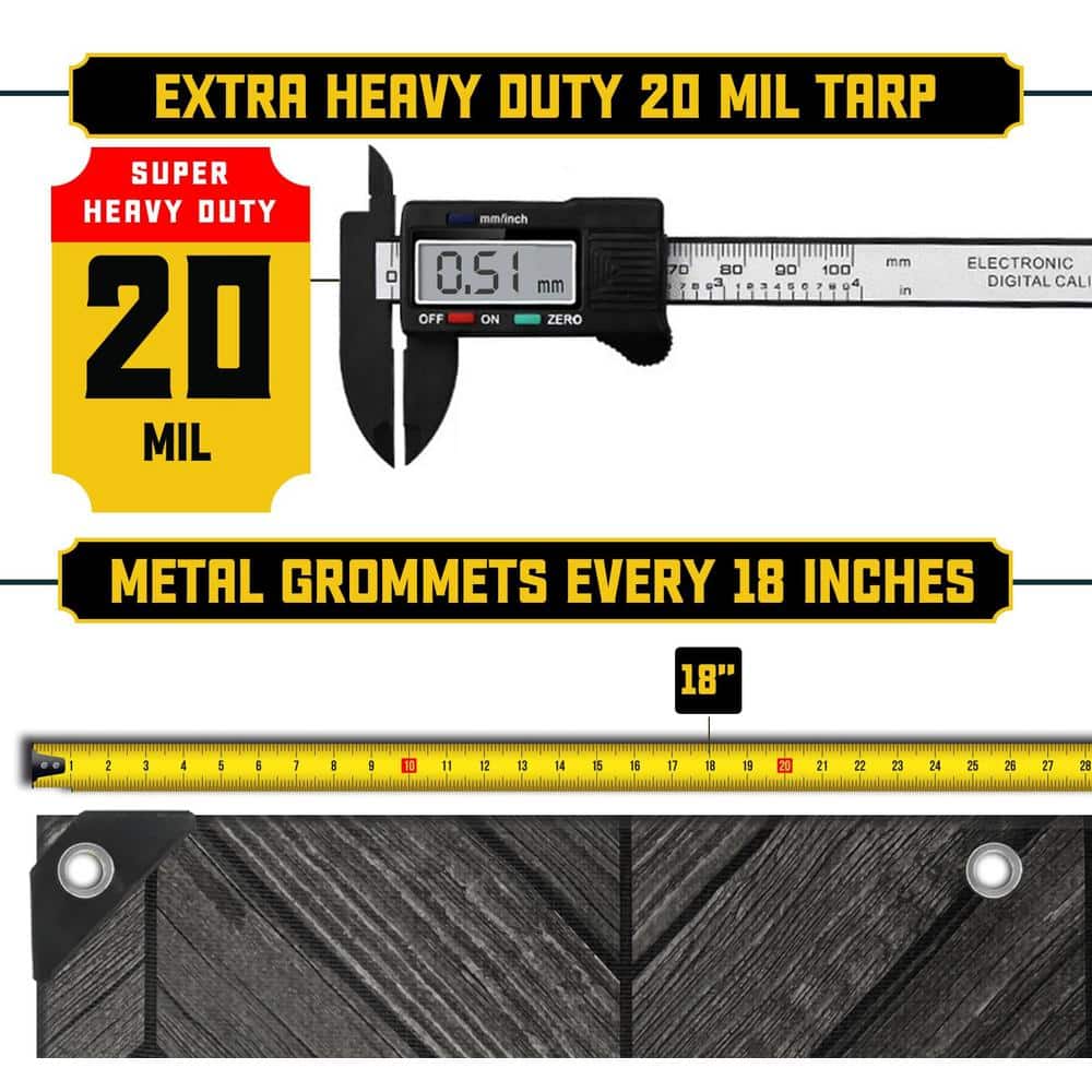 12' x 20' Grey Wood Print Heavy Duty Tarp
