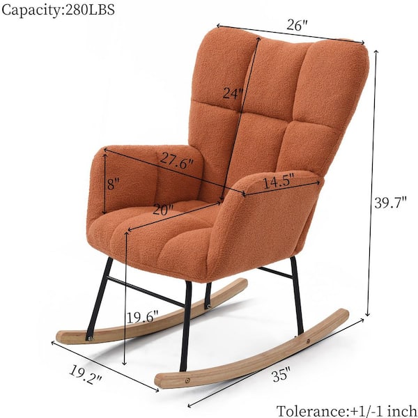 Angel Sar - 35 in. x 19.2 in. x 39.7 in. Orange Polyester Rocking Chair, Comfy Side Chair with High Backrest for Living Room, Office