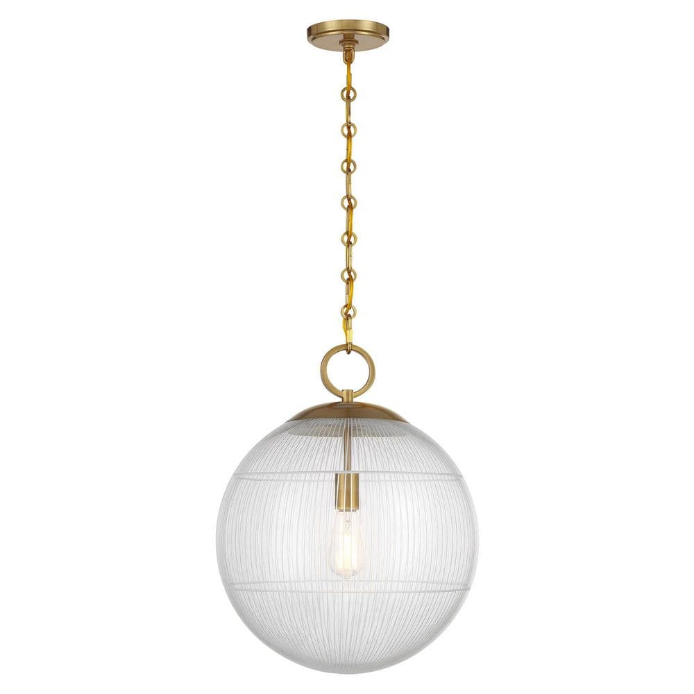Cabot 60-Watt 16 in. W x 19.25 in. H 1-Light Warm Brass Pendant Light with Segmented Glass Shade, No Bulbs Included price history on PriceWatchPro