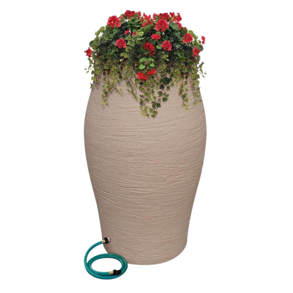 Sand 50 Gallon Stoneware Urn Rain Barrel with Hose