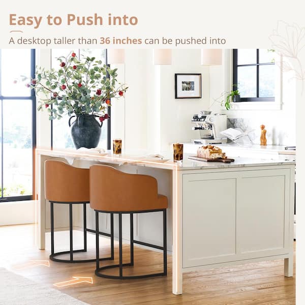 Crystal 26 in. Yellow Brown Linen Fabric Upholstered Counter Stool Kitchen Island Bar Stool with Metal Frame Set of 6