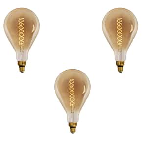 60W Equivalent PS50 Dimmable LED Amber Glass Vintage Edison Oversize Light Bulb With Spiral Filament Warm White (3-Pack)