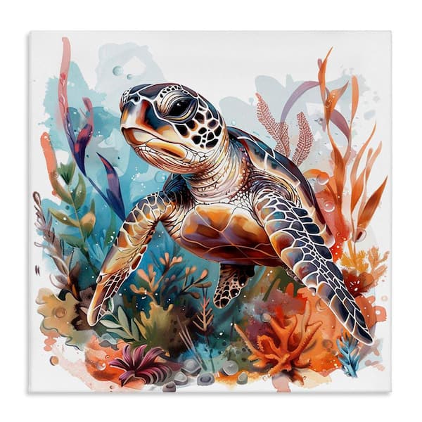 Stupell Industries Drifting Sea Turtle by LSR Design Studio Unframed Animal Graphic Art Print 24 in. x 24 in.