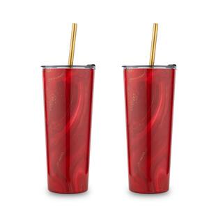 24 oz. Insulated Red Geode Stainless Steel StrawTumblers (Set of 2)
