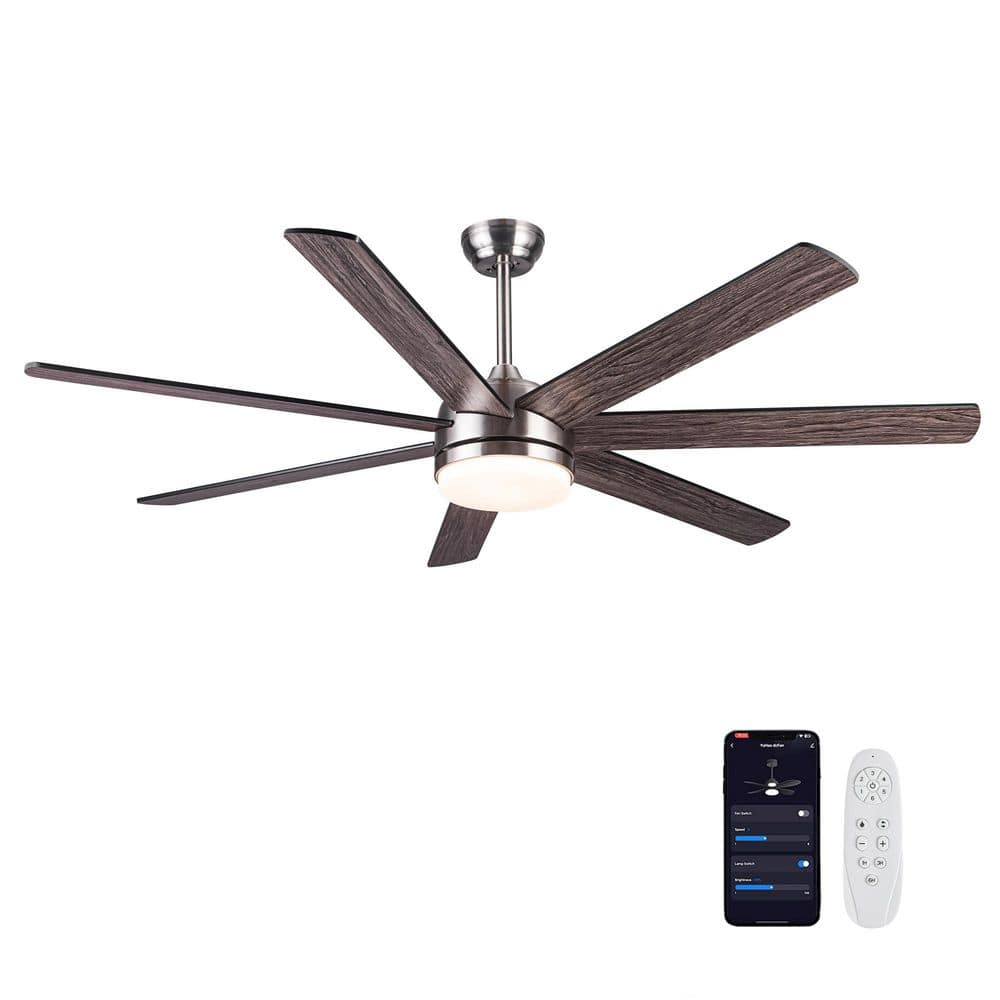 62 in. Indoor Brush Nickle Low Profile Modern Ceiling Fan with 24W LED Ligh