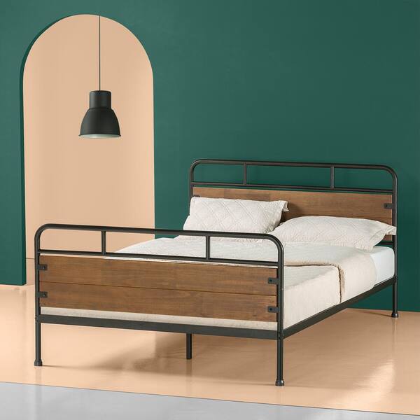 Zinus Eli Brown Metal And Wood King, Zinus Deluxe Antique Espresso Solid Wood King Platform Bed Frame