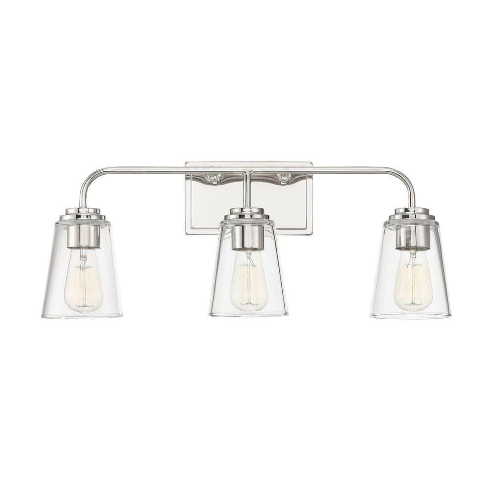 24 in. W x 9.75 in. H 3-Light Polished Nickel Bathroom Vanity Light with Clear Glass Shades price history on PriceWatchPro